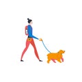 ÃÂ¡artoon style icons of english cocker spaniel and personal dog-walker. Cute girl with pet outdoors